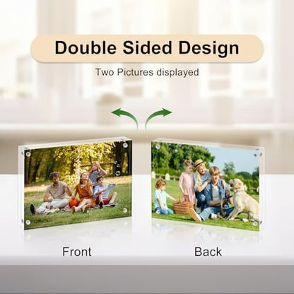 AMEITECH 4x6 Acrylic Picture Frame 5 Pack, Frameless Clear Photo Frames | Double Sided Floating Magnetic Frames, 20mm Thick, Free Standing Desktop Display for Postcards, Pictures and Artworks