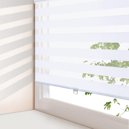 AOSKY Zebra Blinds Cordless Zebra Shades for Windows Free-Stop Roller Windows Shades Dual Layer Light Control for Day and Nigh, Light Filtering Window Shades for Home Easy to Install（W36 X H72, White）