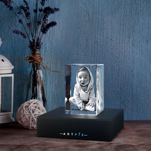 ArtPix 3D Crystal Photo, Personalized Gifts for Women, Wife, Mom, Her, Him, Men, Great Customized Gift With Your Own Photo - Anniversary, Wedding, Birthday - Custom Glass 3D Laser Etched Picture Frame