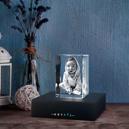 ArtPix 3D Crystal Photo, Personalized Gifts for Women, Wife, Mom, Her, Him, Men, Great Customized Gift With Your Own Photo - Anniversary, Wedding, Birthday - Custom Glass 3D Laser Etched Picture Frame