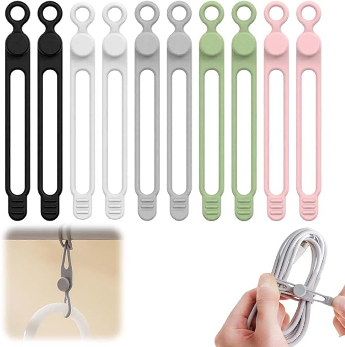 10PC Data Cable Organizer, 2026 Upgrade Silicone Cable Ties Reusable Cable by AprYew