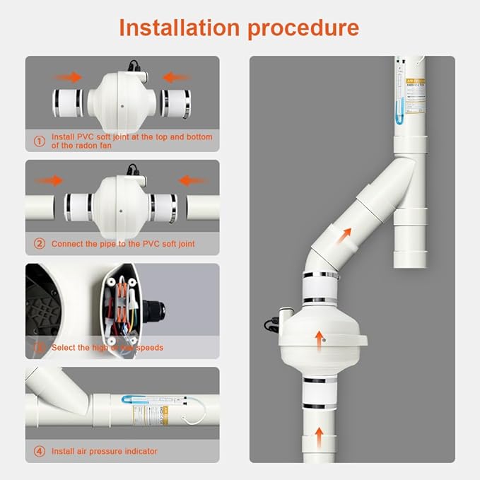 MIDCVFRUN 4 inch Radon Fan, 2 speed 260/188CFM Radon Mitigation System Quickly - Image 7