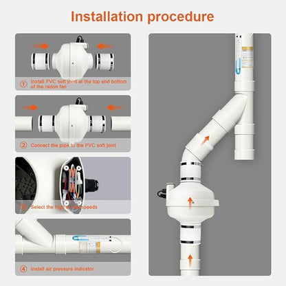 MIDCVFRUN 4 inch Radon Fan, 2 speed 260/188CFM Radon Mitigation System Quickly - Image 7