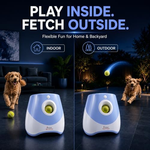 automatic ball launcher for dogs with 10 balls, side view