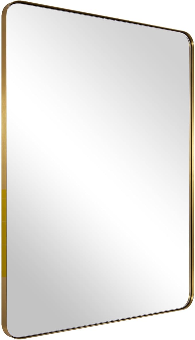 ANDY STAR Gold Bathroom Mirror, 24x36 Brushed Brass Rectangle Metal Frame Mirror by ANDYSTAR