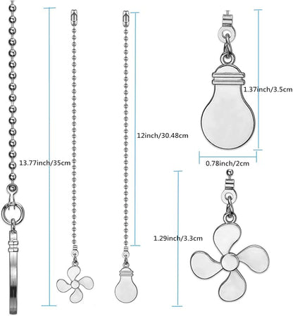 ZE-268S6- Ceiling Fan Pull Chain Set, 12 Inch Nickel, 4 Pieces Fan and Light - Image 2
