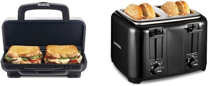 Proctor Silex Deluxe Hot Sandwich Maker, Nonstick Plates, Stainless Steel & 4 by ProctorSilex