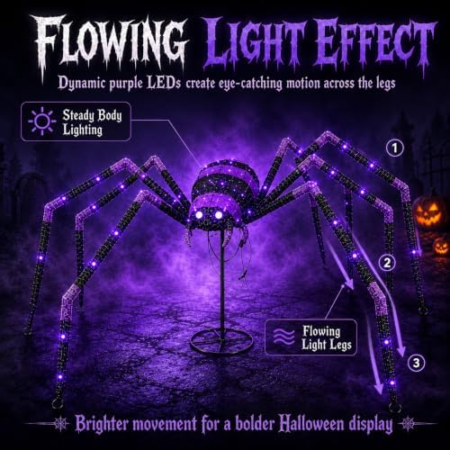 6.8 FT Giant Spider Halloween Decorations, 128 LED Light Up Spider