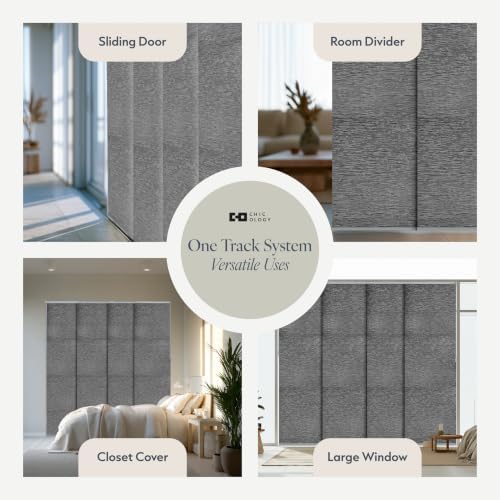 CHICOLOGY Panel Track Blinds, Weave Grey, 86"x96", Cordless, Sliding Door | 4 Fabric Panels, Fits 46–86″ Wide, Wall/Ceiling Mount, Room Divider Ready, Height Trimmable, Child & Pet Safe