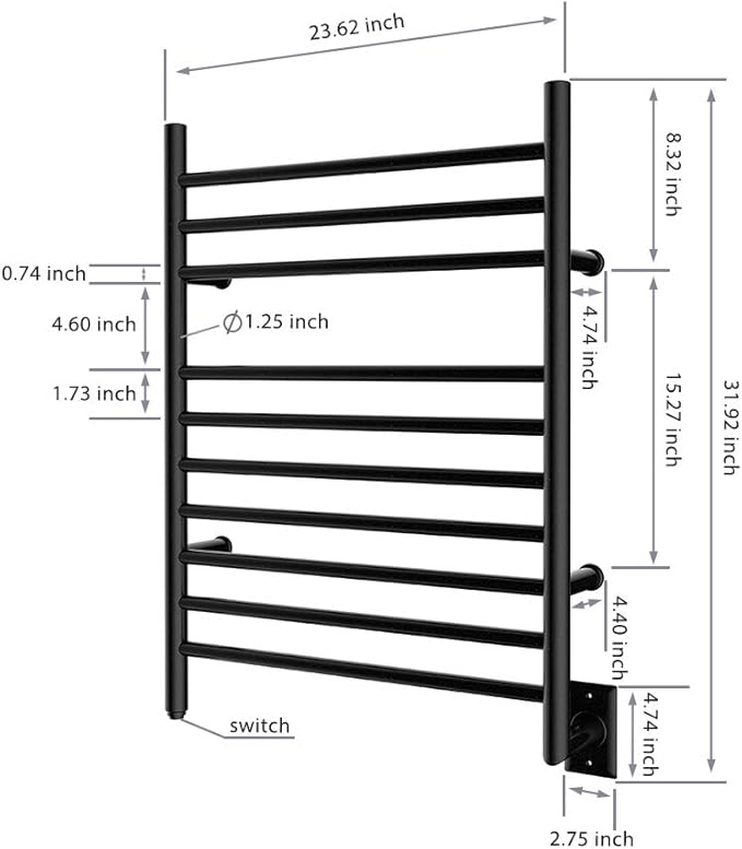HEATGENE Towel Warmer Wall-Mounted Hardwired Heated Towel Rack Matte Black - Image 5