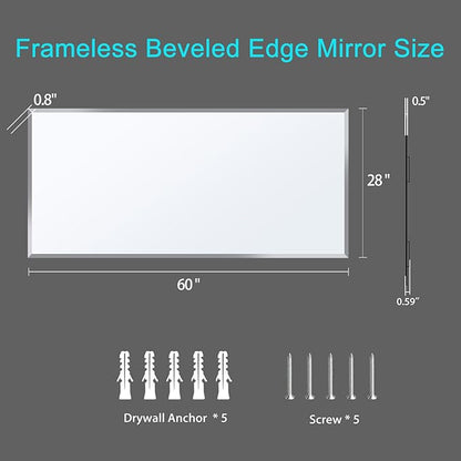 60x28 Inch Bathroom Mirror Frameless Beveled Edge Rectangle Wall Mirror - Image 6