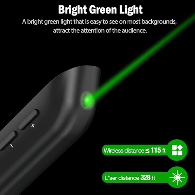 DINOSTRIKE Air Mouse Green Light USB Rechargeable Presentation Clicker Wireless - Image 2
