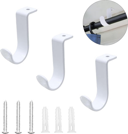 Ceiling Curtain Rod Brackets 3 Pack Metal Holders with Screws, Ceiling Mount Brackets for 1 Inch Rod, Sturdy Hooks for Bedroom Living Room Office, White