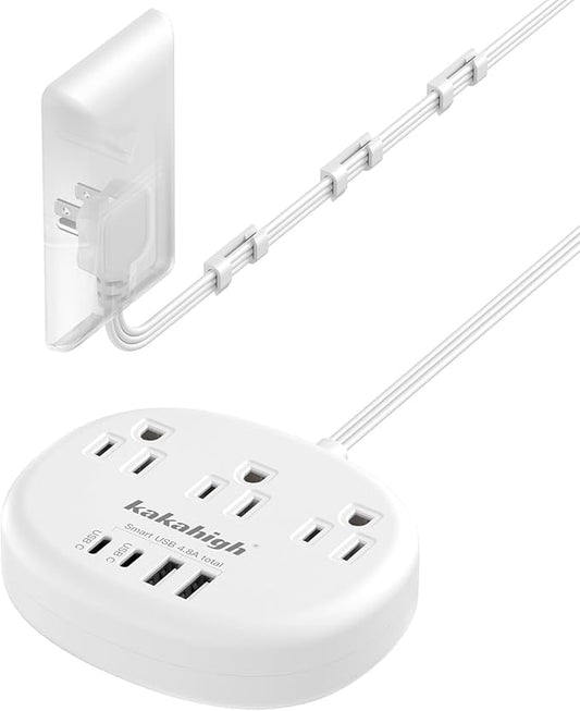 Flat Extension Cord with Outlet Cover & Cable Clips- 5 FT, 1625W Child Proof by YourBetterchoice
