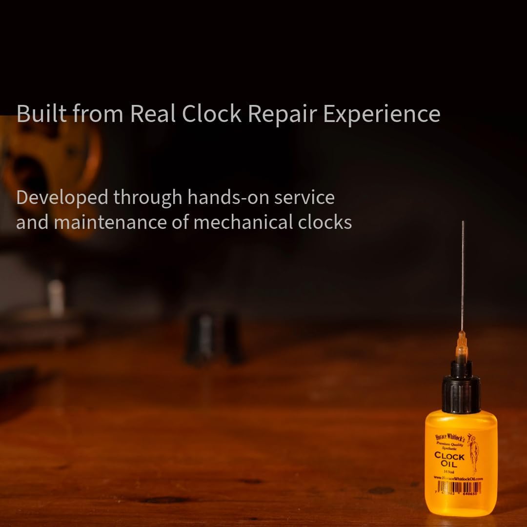 Clock Oil for Mechanical Clocks – Premium Synthetic Formula with Dual Precision Needle Applicator – Horace Whitlock – Won’t Gum or Run – 15ml Bottle
