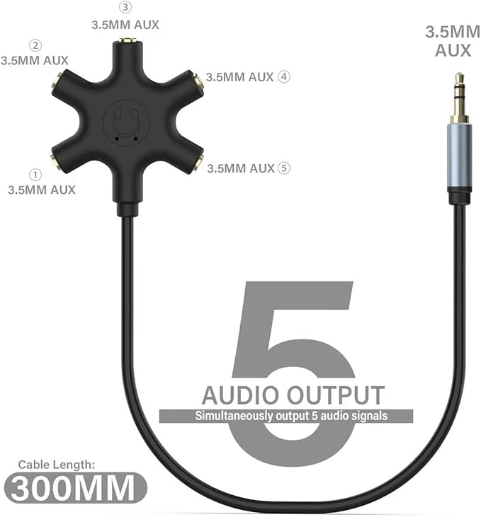 sovunis Multi Headphone Audio Splitter, 5-Way 3.5mm Jack Stereo Headset Adapter - Image 2