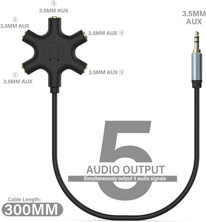 sovunis Multi Headphone Audio Splitter, 5-Way 3.5mm Jack Stereo Headset Adapter - Image 2