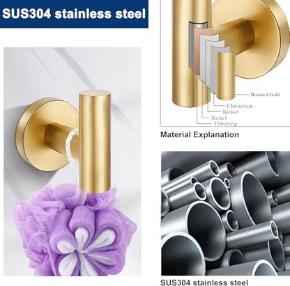 5 pieces bathroom hardware accessories set brushed gold, close-up detail
