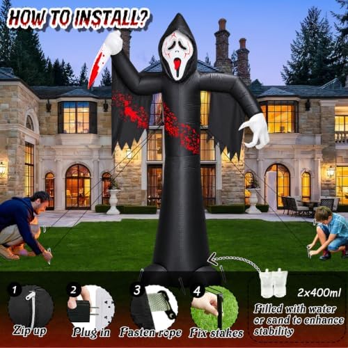 12FT Halloween Inflatable Decorations, Grim Reaper Ghost with Knife, 6 LED Li...