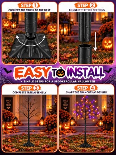 Black Halloween Tree with Purple and Orange Lights, 3Pack 4/5/6FT 300LED