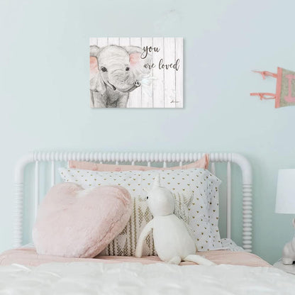 B BLINGBLING Elephant Nursery Canvas Wall Art: Blush Pink and Grey Baby Elephant Wall Art Prints You Are Loved Inspirational Quote Poster Cute Animal Picture for Baby Kids Room Decor Framed 16"x12"