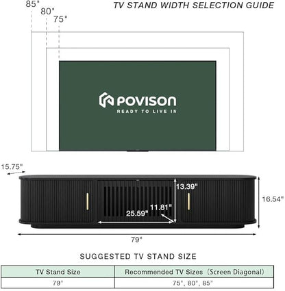 POVISON Fully-Assembled Mid Century Modern TV Stand, Sliding Tambour Door - Image 3