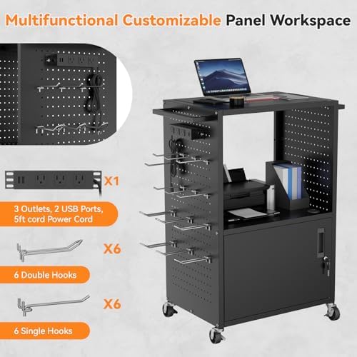 mobile av cart, heavy duty rolling computer cart, side view