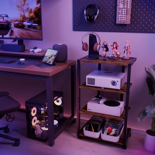 aquzee av media stand with wheels, 4-tier game shown in use