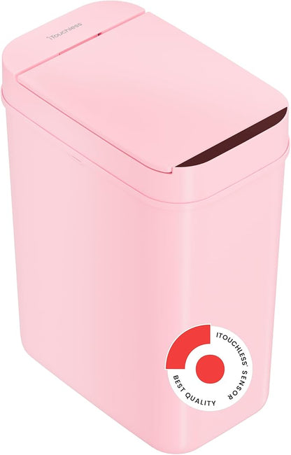 iTouchless 3 Gallon Sensor Pink Bathroom Trash Can, 10 Liter Small Slim by iTouchless