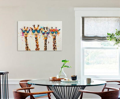 Ypxzzj Framed Cute Giraffes Canvas Wall Art Colorful Animal Posters Prints Pictures Wall Decor Modern Graffiti Painting Artwork for Living Room Bathroom Decor Ready to Hang(36''x24'')