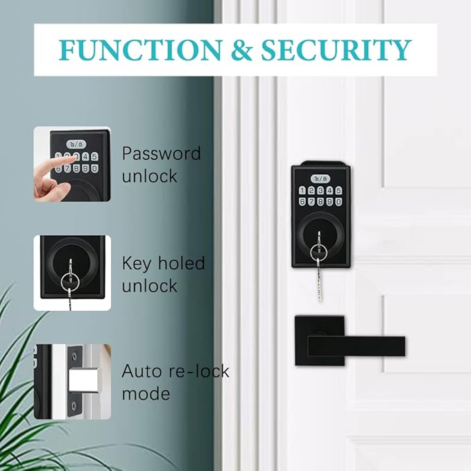 Keyless Entry Door Lock with 2 Handles, Electronic Keypad Deadbolt Front Door - Image 6