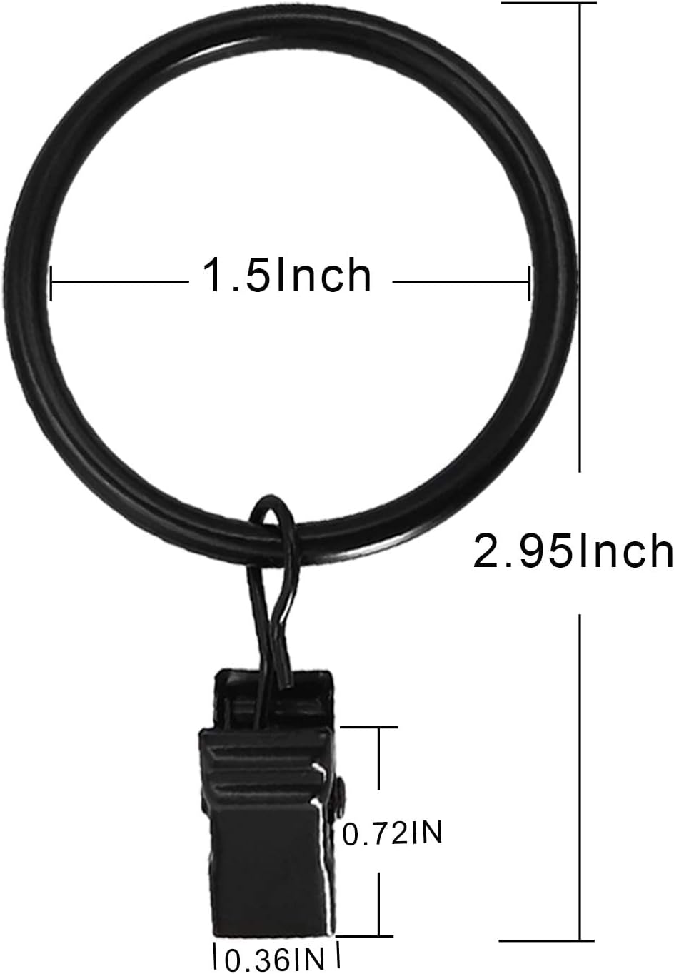 LLPJS 20 Pack Metal Curtain Rings with Clips, Curtain Clip Rings Hooks for Hanging Drapery Drapes Bows, Curtain Rod Rings 1.5 inch Interior Diameter, Black
