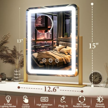 fennio vanity mirror with lights - 15"x12.6" led on a desk or shelf