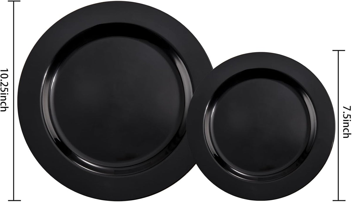FLOWERCAT 100PCS Black Plastic Plates - Heavy Duty Black Disposable Plates fo...