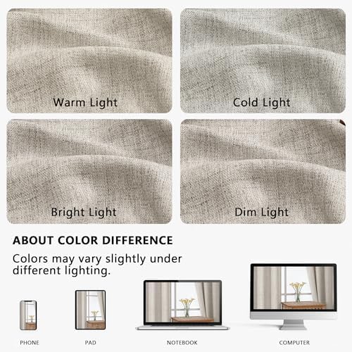 Valance for Windows, Light Filtering Faux Linen Textured Small Short Valance Kitchen Curtain, Dual Rod Pocket Top Short Window Curtain for Bathroom Basement Farmhouse, 60Wx14L Inch, Linen Color