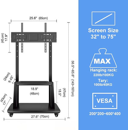 Hellsehen Mobile TV Stand, Rolling TVs Cart on Wheels Height Adjustable - Image 5