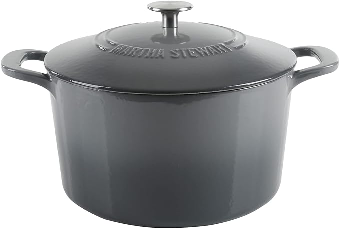 MARTHA STEWART Gatwick 7-Quart Enamel Cast Iron Dutch Oven – Classic Grey – by MarthaStewart