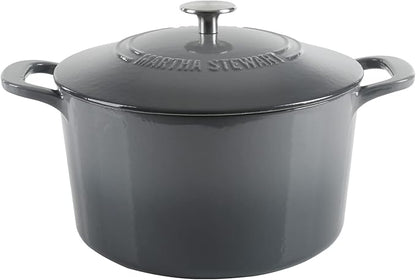 MARTHA STEWART Gatwick 7-Quart Enamel Cast Iron Dutch Oven – Classic Grey – by MarthaStewart