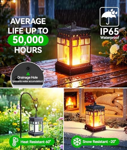KOOPER Hanging Solar Lanterns Outdoor Waterproof, 4PCS Flickering Flame Hangi...