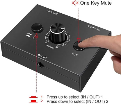 Audio Switcher 3.5mm Audio Selector Splitter Box Mini 2-in-1-Out Audio Sharing - Image 4