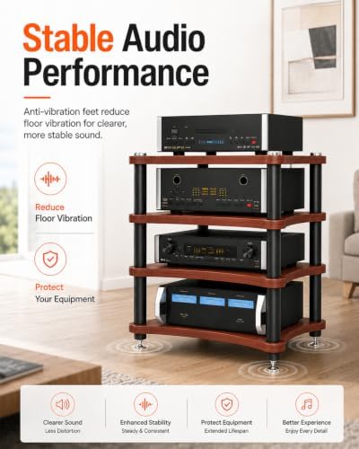 heavy duty 4-tier av media stand, 352 lb, side view