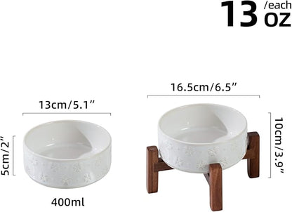 Ceramic 5.1inch Raised Dog and Cat Bowl Set, 2 Heights Elevated Wooden Stand - Image 2