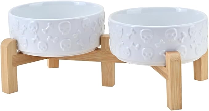 SPUNKYJUNKY Elevated Dog Bowls Ceramic, 5.1'' Dogs and Cat Food Water Bowls by SPUNKYJUNKY