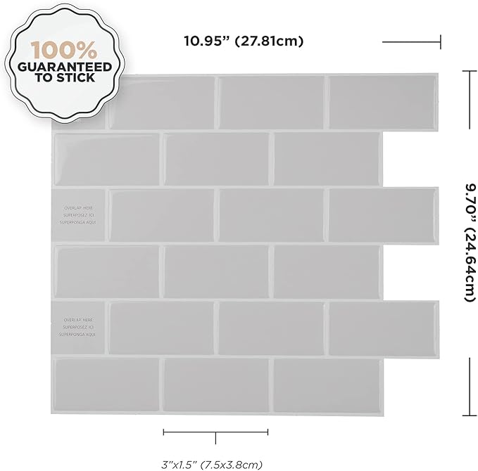 SMART TILES Peel and Stick Backsplash- 10 Sheets of 10.95" x 9.70" - Image 4
