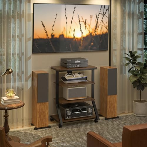 rfiver 4-tier av media stand with wheels, mobile on a desk or shelf