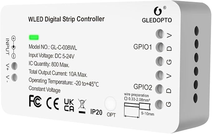GLEDOPTO WLED Pre-Installed ESP8266 LED Strip Controller Over 100 Dynamic by GledoptoSmartHome