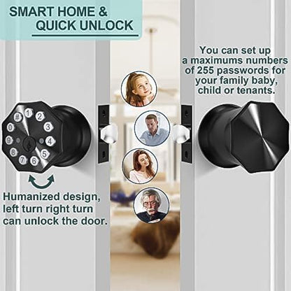 Black Door Knobs with Digital Keypad Lock, Electronic Door Lock with Handle - Image 5