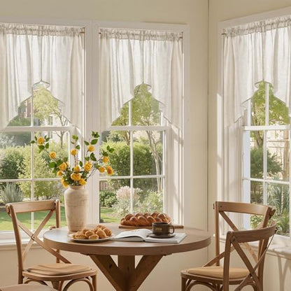JINCHAN Swag Valance for Windows 36 Inch Length Farmhouse 2 Panels Beige | Linen kitchen valance, rod pocket, light filtering, country, small window treatment for bedroom living room