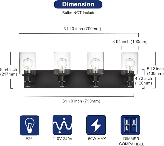 TODOLUZ 4-Lights Bathroom Vanity Light Fixtures - Image 4