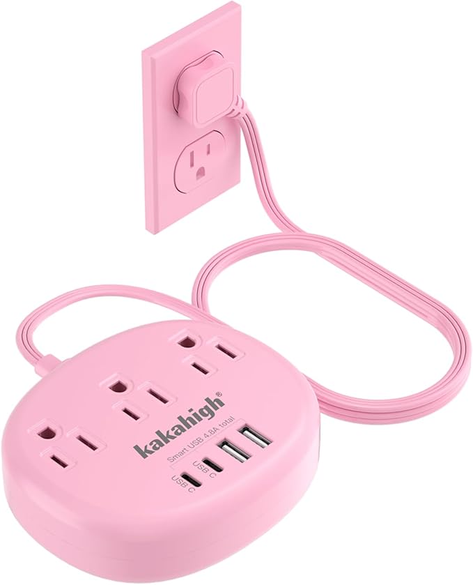 Pink Extension Cord with Surge Protected 1080J - 5 FT Kawaii Power Strip by YourBetterchoice